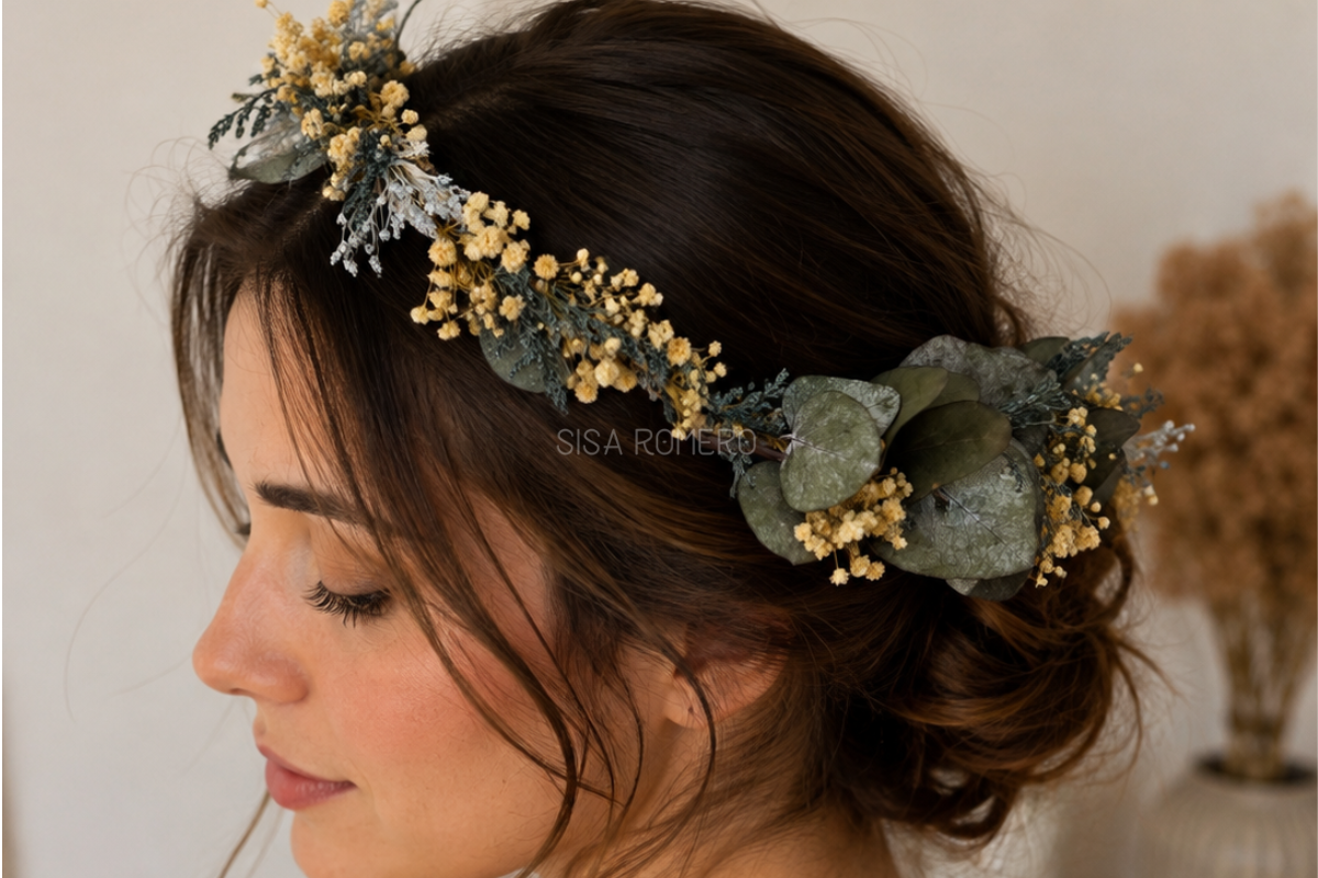 Corona de Flores Preservadas Desmontable 2 en 1 – Diadema y Tocado